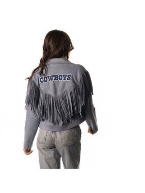LICENSED Dallas Cowboys Wild Collective Womes Blue Fringe Jacket/Blazer MEDIUM